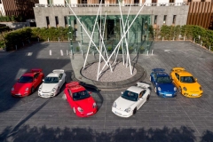 All six generations of the Porsche 911 GT3 (f.r.: 997.2, 997.1, 996.1, 996.2, 991.1, 991.2)