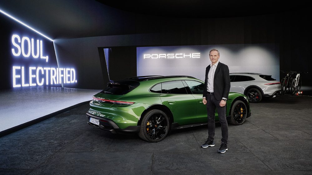 Oliver Blume Chairman of the Executive Board of Porsche AG at the Taycan Cross Turismo world premiere in Munich.