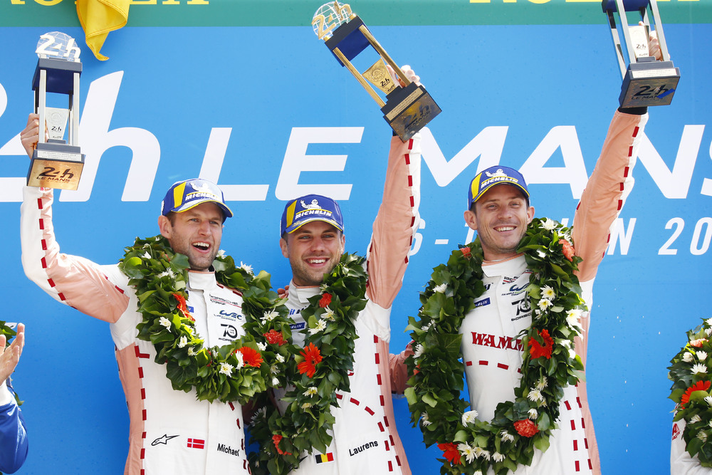 Porsche-GT-Team-92-Michael-Christensen-DK-Laurens-Vanthoor-B-Kevin-Estre-F-l-r-Le-Mans-2018 Porsche-GT-Team-92-Michael-Christensen-DK-Laurens-Vanthoor-B-Kevin-Estre-F-l-r-Le-Mans-2018